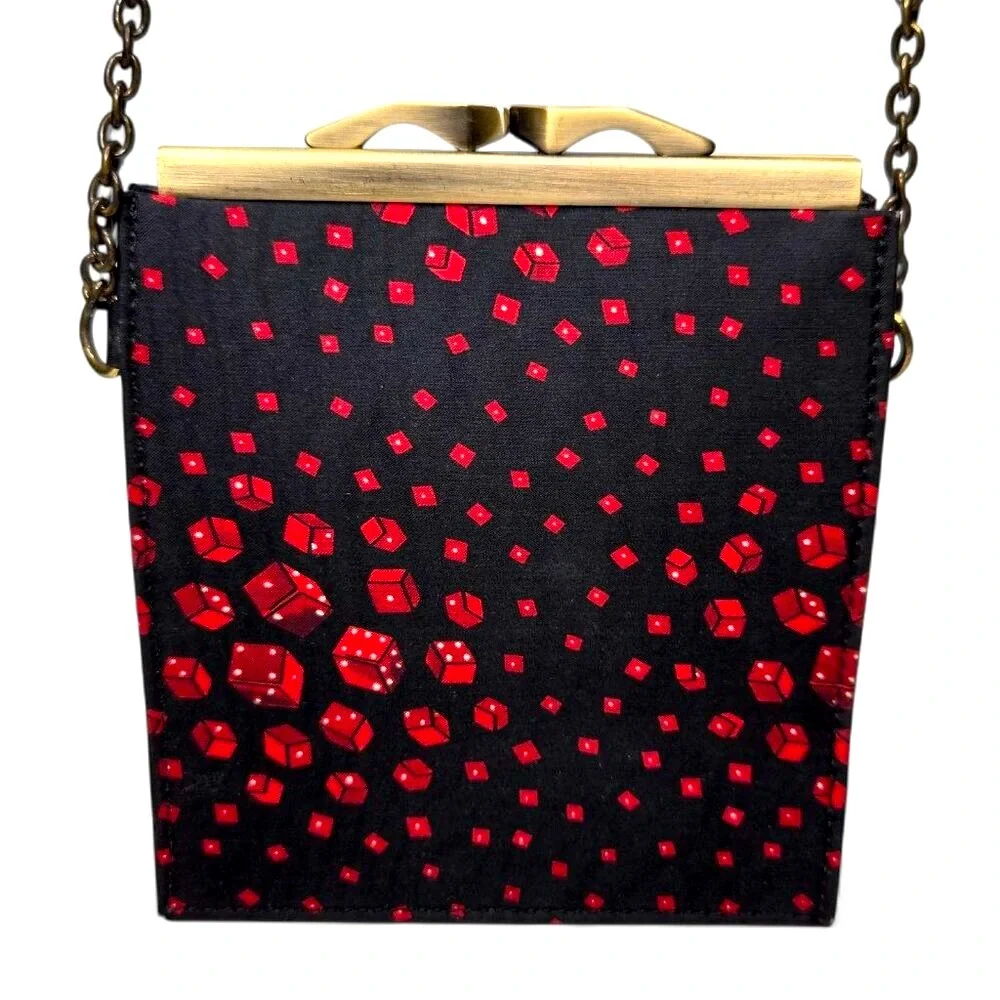 Nicole Miller Silk Mini Chain Strap Purse Women's Dice Graphic Twist Clasp